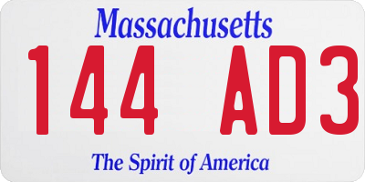MA license plate 144AD3