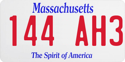 MA license plate 144AH3