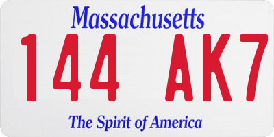 MA license plate 144AK7