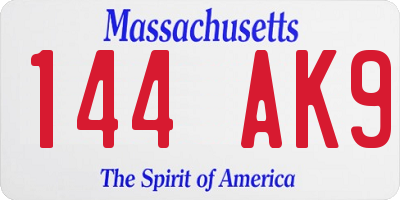 MA license plate 144AK9