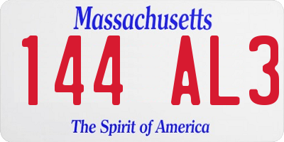 MA license plate 144AL3