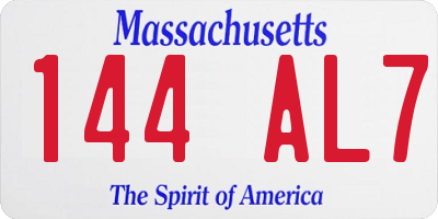 MA license plate 144AL7