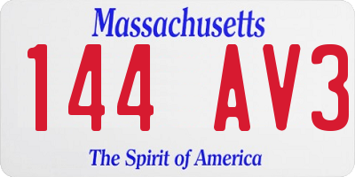 MA license plate 144AV3