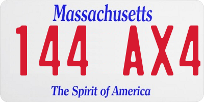 MA license plate 144AX4