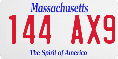 MA license plate 144AX9