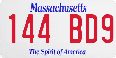 MA license plate 144BD9