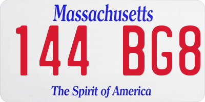 MA license plate 144BG8