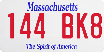 MA license plate 144BK8
