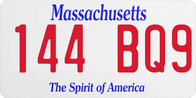MA license plate 144BQ9