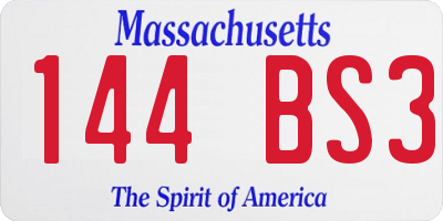 MA license plate 144BS3