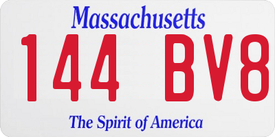 MA license plate 144BV8