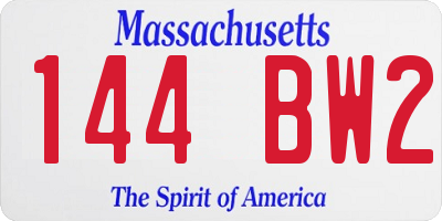 MA license plate 144BW2