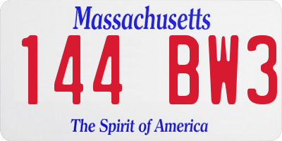 MA license plate 144BW3