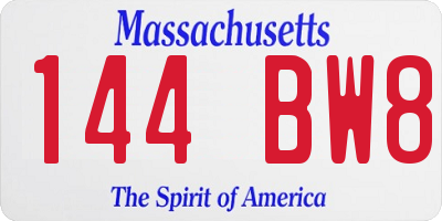 MA license plate 144BW8