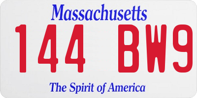 MA license plate 144BW9