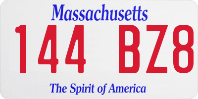 MA license plate 144BZ8