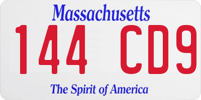 MA license plate 144CD9