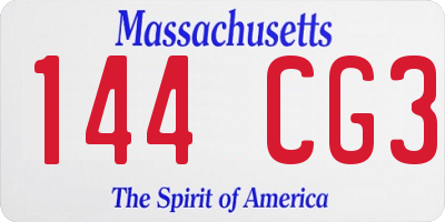 MA license plate 144CG3