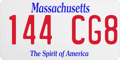 MA license plate 144CG8