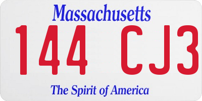 MA license plate 144CJ3