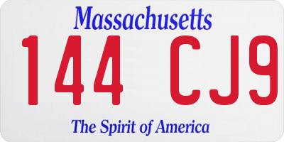 MA license plate 144CJ9