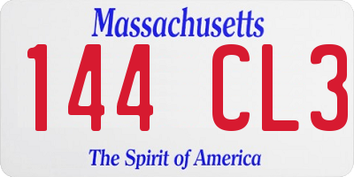 MA license plate 144CL3