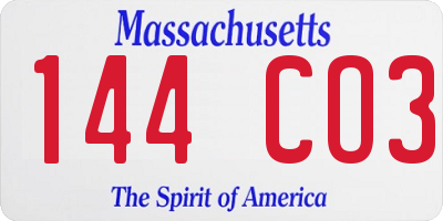 MA license plate 144CO3