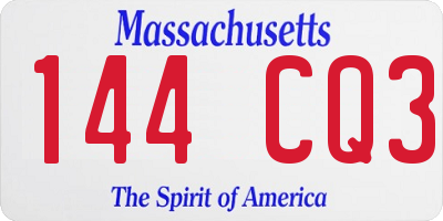MA license plate 144CQ3