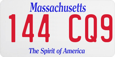 MA license plate 144CQ9