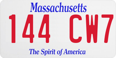 MA license plate 144CW7