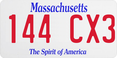 MA license plate 144CX3