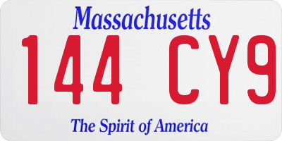 MA license plate 144CY9