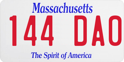 MA license plate 144DA0