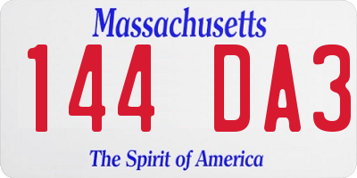 MA license plate 144DA3