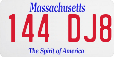 MA license plate 144DJ8
