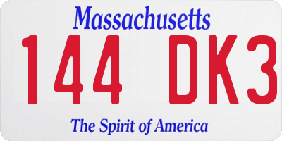 MA license plate 144DK3