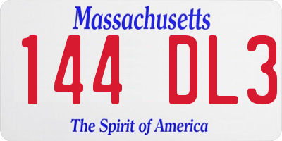 MA license plate 144DL3