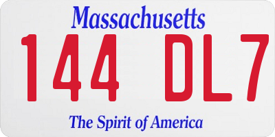 MA license plate 144DL7
