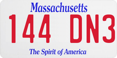 MA license plate 144DN3
