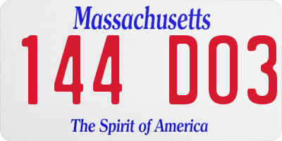 MA license plate 144DO3