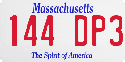 MA license plate 144DP3