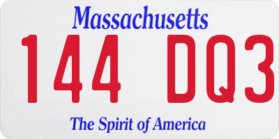 MA license plate 144DQ3