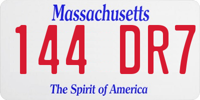 MA license plate 144DR7
