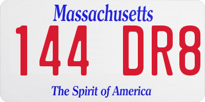 MA license plate 144DR8