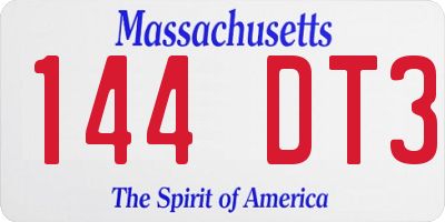 MA license plate 144DT3
