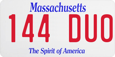 MA license plate 144DU0