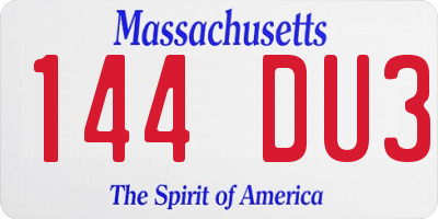 MA license plate 144DU3