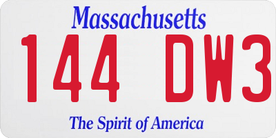 MA license plate 144DW3