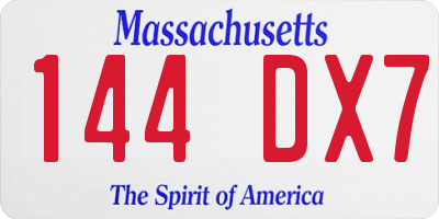 MA license plate 144DX7