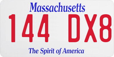 MA license plate 144DX8